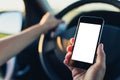 Woman using phone in the car