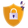 Woman using shield security with padlock Royalty Free Stock Photo