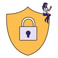 Woman using shield security with padlock Royalty Free Stock Photo
