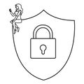 Woman using shield security with padlock Royalty Free Stock Photo