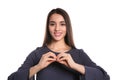 Woman using sign language on white Royalty Free Stock Photo