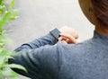 Woman using smart watch on hand new modern lifestyle Royalty Free Stock Photo