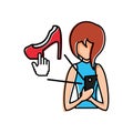 Woman using smartphone buying shoes Royalty Free Stock Photo