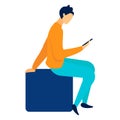 Woman Using Smartphone Flat Vector Illustration Royalty Free Stock Photo