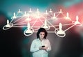 People network. Woman using smartphone Royalty Free Stock Photo