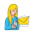 Woman using smartphone sending email Royalty Free Stock Photo