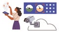 Woman Using Tablet for Surveillance Technology, Cloud Storage, and Data Monitoring Royalty Free Stock Photo