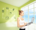 Woman using tlaptop with technology network Royalty Free Stock Photo