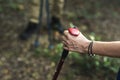 Woman using a trekking pole