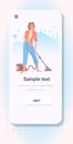 Woman using vacuum cleaner girl cleaning floor housekeeping concept