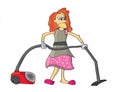 Woman using vacuum cleaner