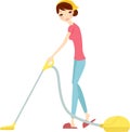 woman using vacuum cleaner on white