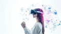 Woman Using Virtual Reality Interface with Geometric Shapes AIG41