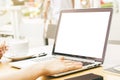 Woman using white laptop toning Royalty Free Stock Photo