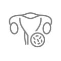 Woman uterus with bacteria line icon. Disease internal organ, lactobacillus, uterine inflammation symbol