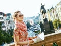 Woman on Vaclavske namesti in Prague Czech Republic sightseeing Royalty Free Stock Photo