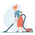 Woman vacuum cleaning the floor at home