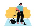 Woman vacuuming floor at home. Everyday activity. Royalty Free Stock Photo