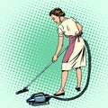 Woman vacuuming the room housewife housework