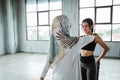 Woman veil doing sports activities with her friends