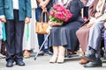 Woman veteran with bouquet of flowers