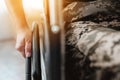 Woman veteran in wheelchair returned from army. Close-up photo veteran woman in a wheelchair. Royalty Free Stock Photo