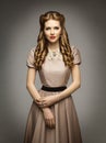 Woman Victorian Historical Age Dress, Beautiful Curly Hairstyle Royalty Free Stock Photo