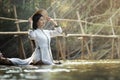 Woman with Vietnam culture traditional dress, Ao dai Royalty Free Stock Photo