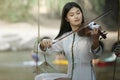 Woman with Vietnam culture traditional dress, Ao dai Royalty Free Stock Photo