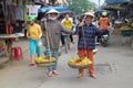 Woman in Vietnam wearing traditional triangular straw palm hats Royalty Free Stock Photo