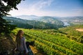 Woman on the viewing point of Douro Valley, Portugal. Royalty Free Stock Photo