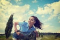 Woman with vintage bike outdoor, summer time Royalty Free Stock Photo