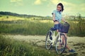 Woman with vintage bike outdoor, summer Tuscany Royalty Free Stock Photo