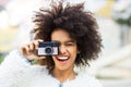 Woman with vintage camera Royalty Free Stock Photo