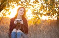 Woman with vintage camera Royalty Free Stock Photo