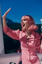 Woman Vintage Fashion Pink Hair Posing Summer Unaltered
