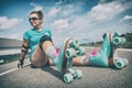 Woman in a vintage roller skates