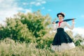 Retro Woman in Vintage Costume Fantasy Portrait Outdoors Royalty Free Stock Photo