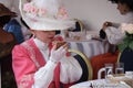 Woman vintage style with lipstick in the restaurant