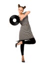 Woman with vinyl plate Royalty Free Stock Photo