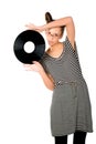 Woman with vinyl plate Royalty Free Stock Photo