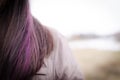 Woman violet hair closeup