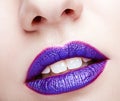 Woman with violet lips makeup Royalty Free Stock Photo