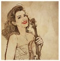 Woman violinist portrait of beautiful woman,s