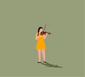 Woman violinist in yellow dress playing violin on street. Music instrument player illustration.