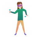 Woman virtual goggles icon, cartoon style