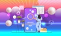 woman in virtual reality glasses updating operating system update process install new software on smartphone