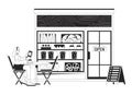 Woman visiting bakery shop black and white 2D line cartoon character