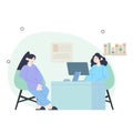 woman visits her gynecologist in the medical office. Female doctor talks with woman expecting a baby. Consultation and check up Royalty Free Stock Photo