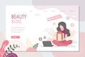 Woman vlogger gives presents between her followers. Giveaway event landing page template